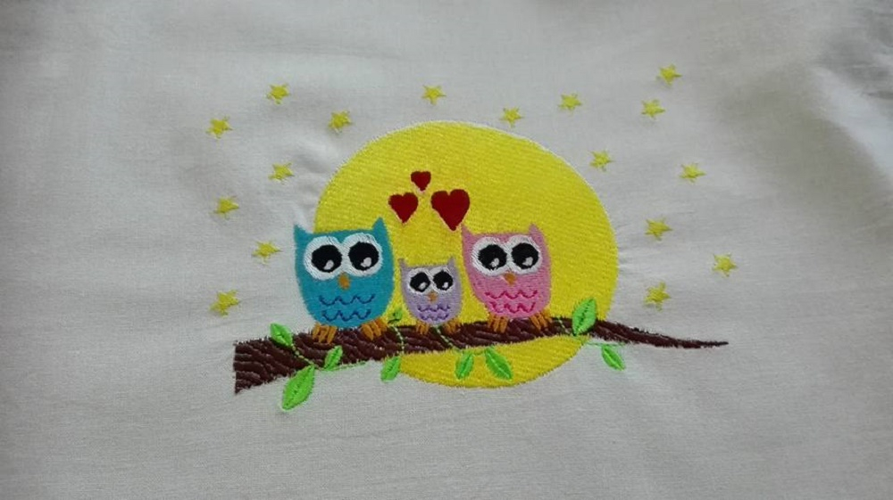 Eulenfamilie bei Vollmond 13x18